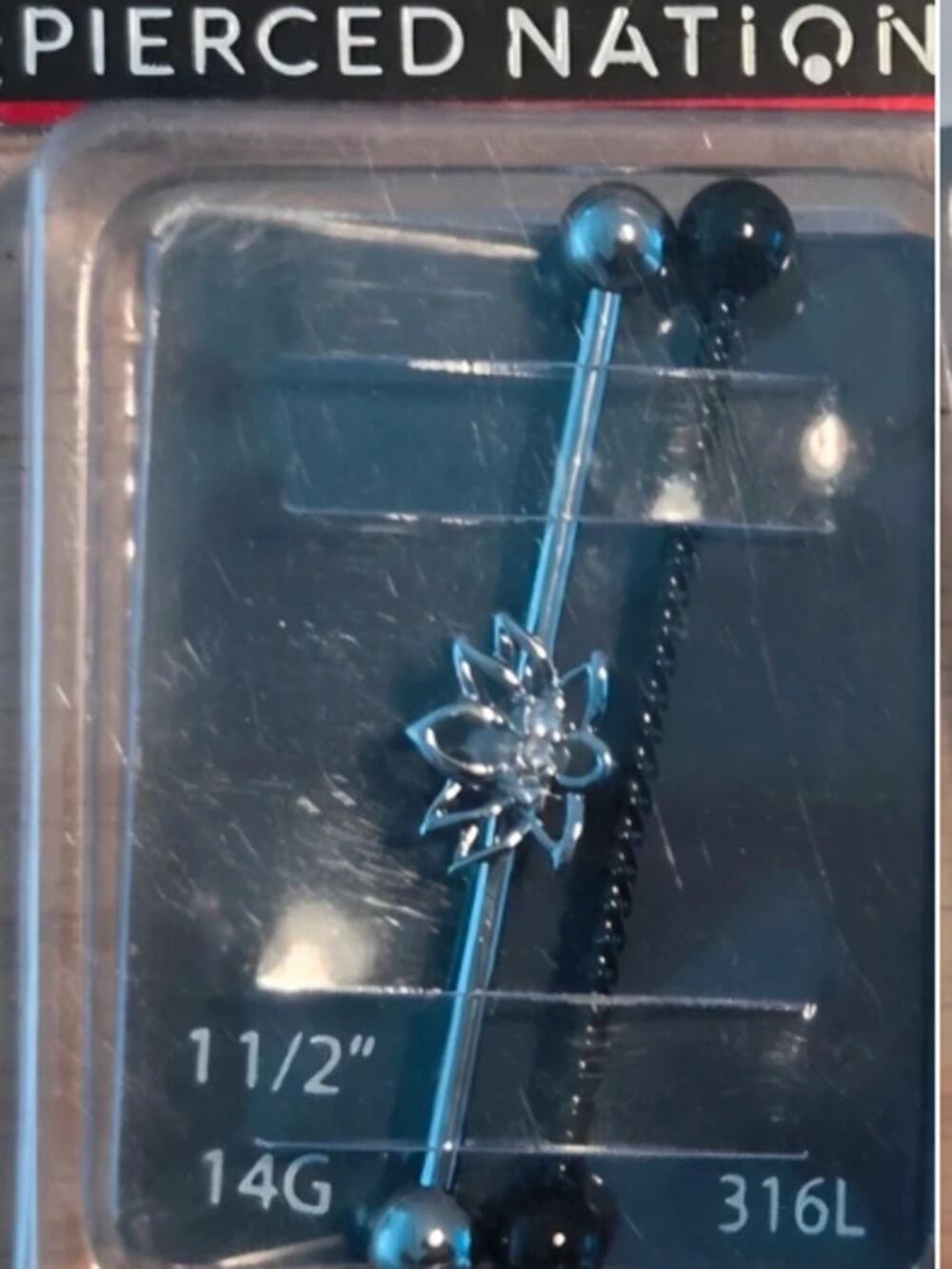 Pierced Nation Lotus Industrial Barbell 14G 1 1/2" 316L Surgical Steel NWT